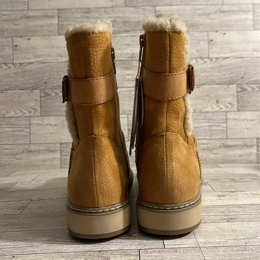 WHITE MOUNTAIN Taite Tan Fur Lined Suede Exterior Short / Midi Boot Size 7.5 NWT